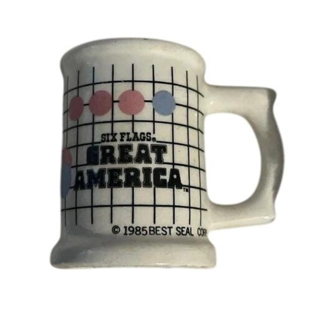 RARE Six Flags Great America Shot Glass Toothpick Holder Mug 1985 Vintage